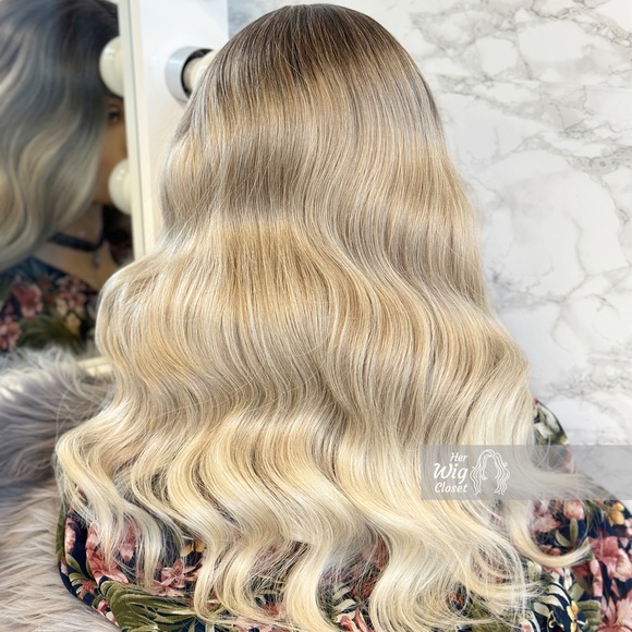 Dark Roots Vanilla Blonde Natural Ombre Wavy Lace Front Wig | Penny - Picture 5 of 13
